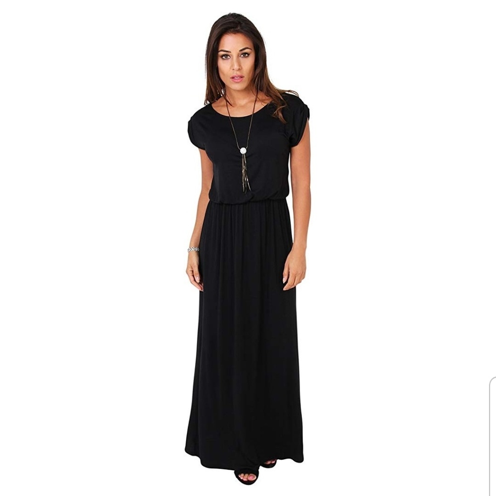 NWOT Maxi Dress | High Waisted Short Sleeve Black